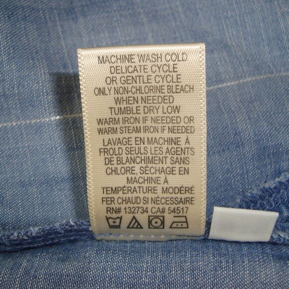 Side Stitch Chambray Button Front Tunic Roll-Tab Sleeve Women's M Silver Stripe - Picture 12 of 12